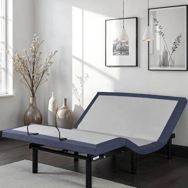 Base de lit simple TG réglable, réglages de la tête et des pieds, trois modes de vibration, 2 ports de charge, positions préréglées Tv / Zero Gravity / Lounge, Under Led, retour à une touche, pliage central, capuchon de 850 lb, bleu