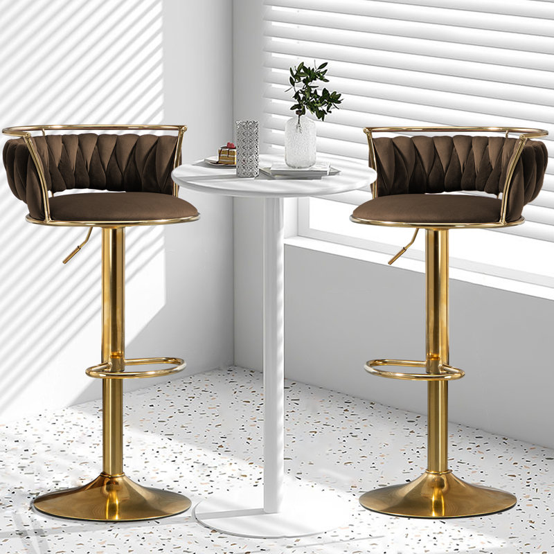 Ginko Modern Swivel Bar Stool with Backrest, Adjustable Height Kitchen Island Stool with Upholstered Seat and Footrest,, Gold