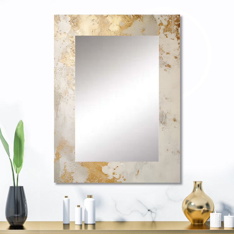 Fizzs Beige And Gold Fantasy - Abstract Decorative Mirror, Beige Wall Mirror, Printed Metal Art, 32" x 24"