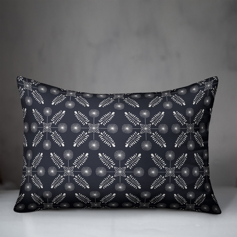 Floral Outdoor Reversible Throw Pillow, Navy, 18"H x 25"W