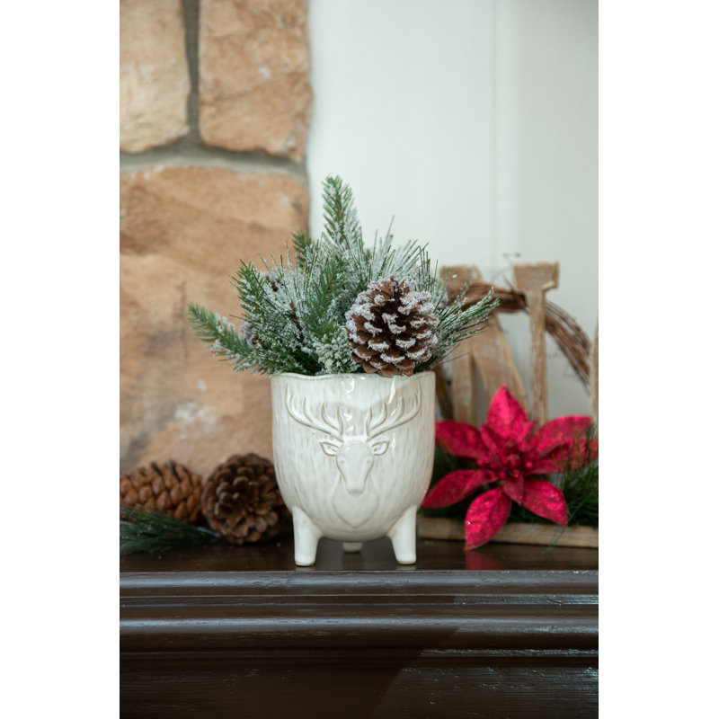 Pot de Noël en céramique Staghead, H 9,25 po x l 8,75 po x P 8,75 po