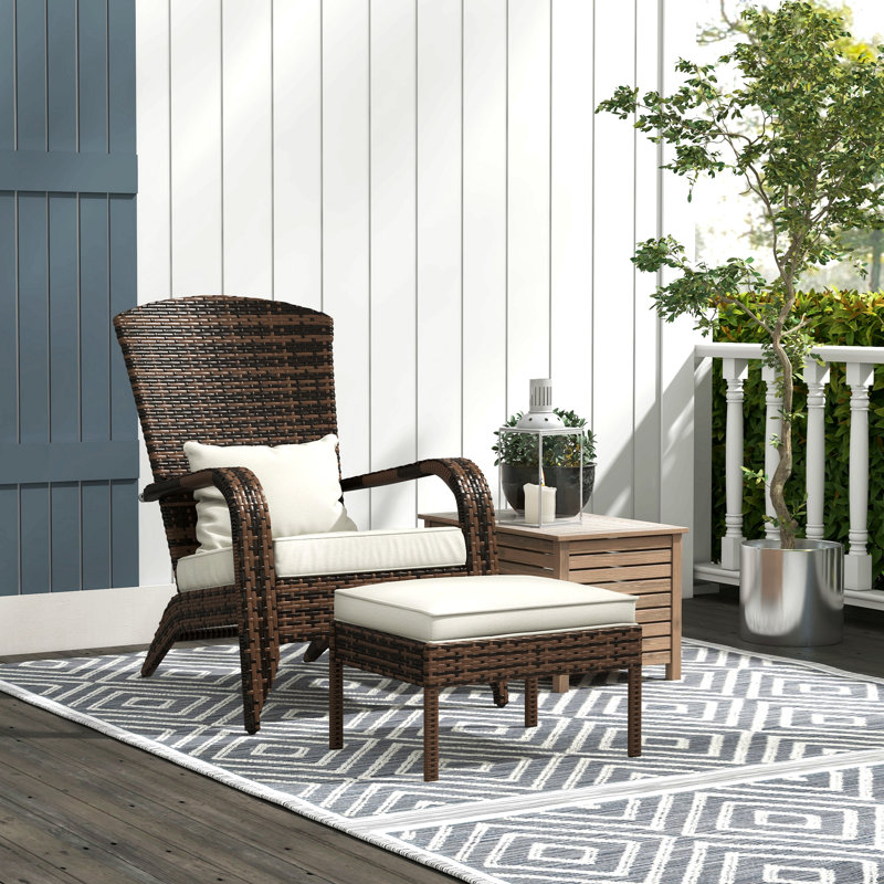 Chaise Adirondack pour patio en osier avec repose-pieds Outsunny