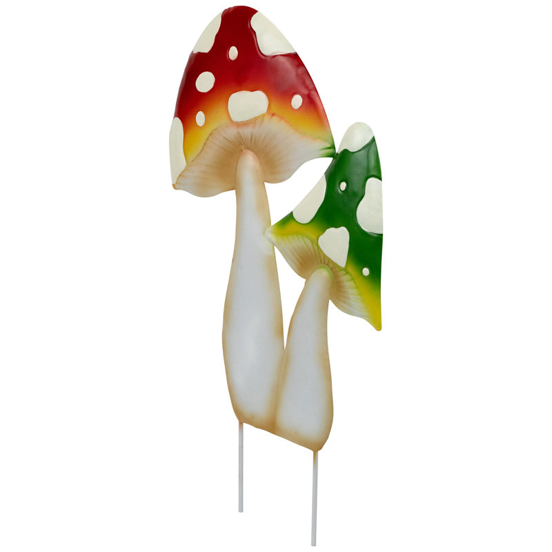 16" Red and Green Metal Mushroom Yard Stake