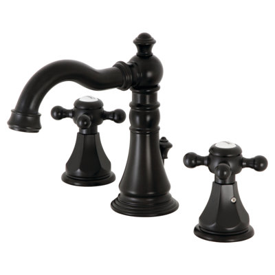 Kingston Brass Metropolitan Two-Handle 3-Hole Deck Mount Widespread Bathroom Faucet with Pop-Up Drain