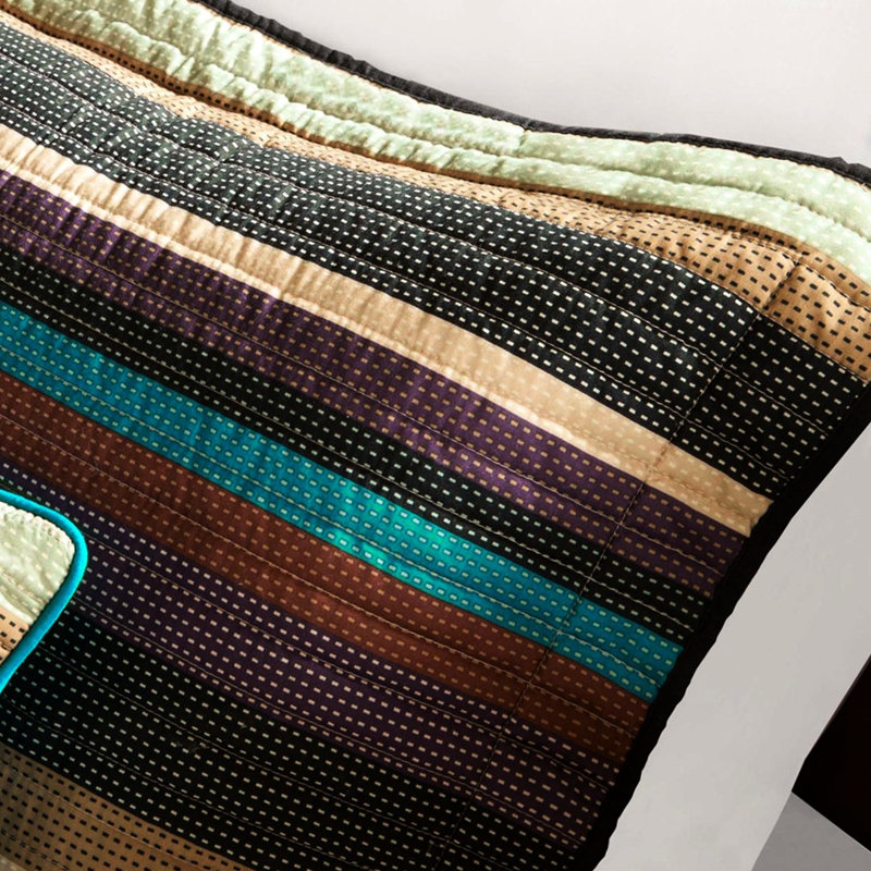 Twin/twin Xl Reversible Quilt And Throw Pillow , Microfiber, Purple Teal Stripes, Zig Zag Stripe Pattern For Decor Pillows Multi - Colored With Feature, Thin Striping Zag,