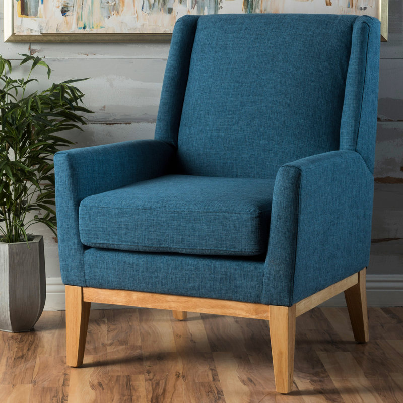 Chaise d'appoint Mid-Century moderne rembourrée bleue, 26,87 po x 27,98 po, 37,02 po, pour décoration de maison et de bureau avec motif, tissu, coussin, utilisation