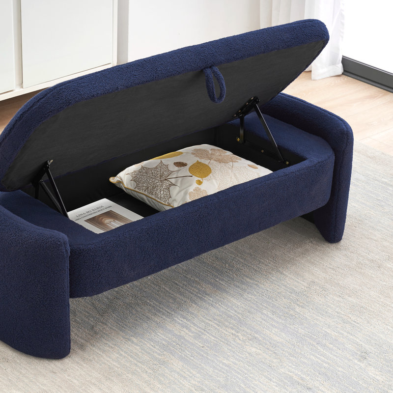 Repose-pieds rectangulaire large de 57 po Mailyn, Tissu bleu, Bleu