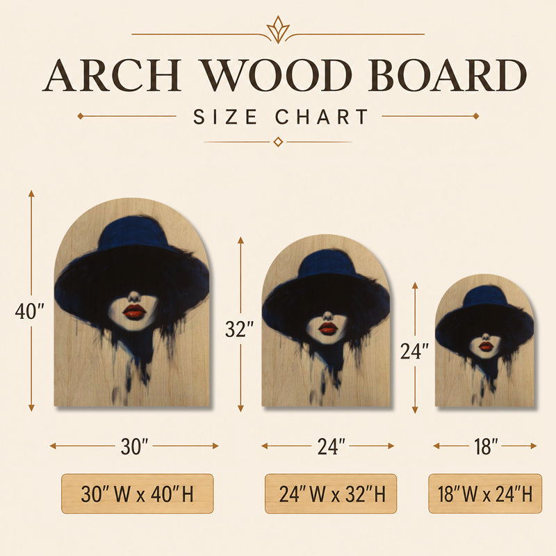 Dame au chapeau bleu I - Illustration de mode Décoration murale en bois arqué, H 40 po x l 30 po, Arche