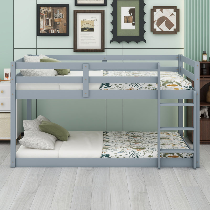 Lit superposé en bois avec échelle, Gris