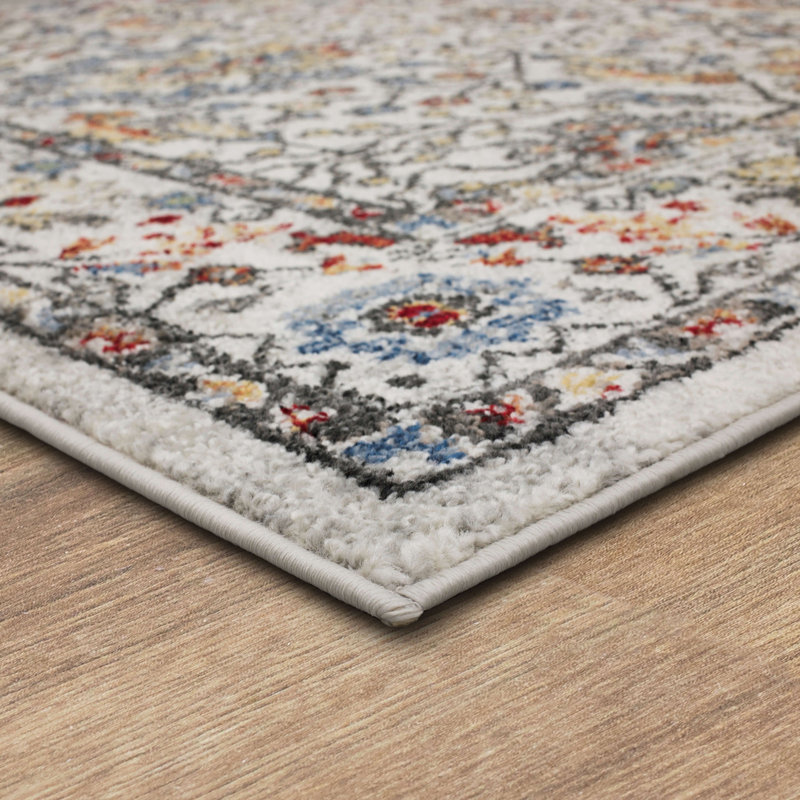 Barwick Grey Floral Ornamental Area Rug, Rectangle 6' x 9'