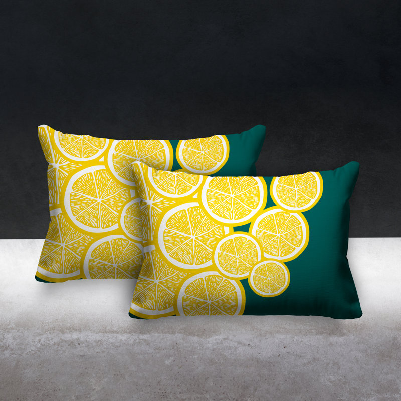 Coussin lombaire intérieur / extérieur jaune citron, Vert foncé