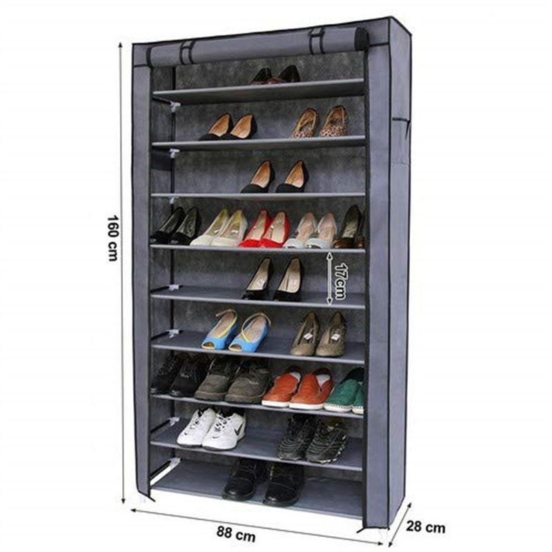 50 Pair Shoe Rack, Grey/Brown/Blue