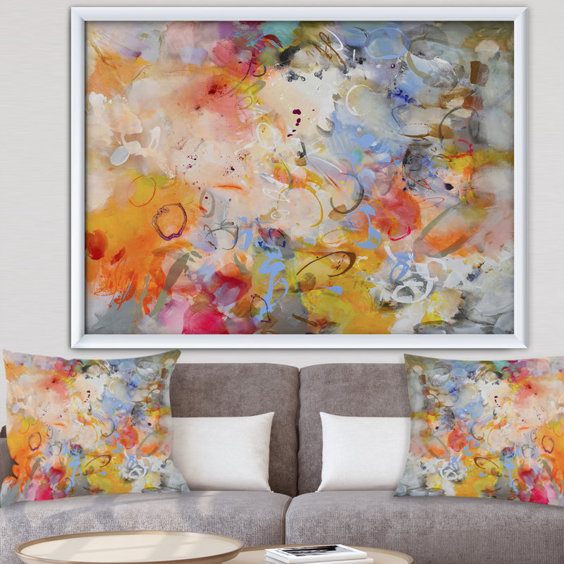 «Blue and Yellow Color Whirls», reproduction d'art sur toile encadrée, H 20 po x l 20 po x P 1 po, Cadre blanc