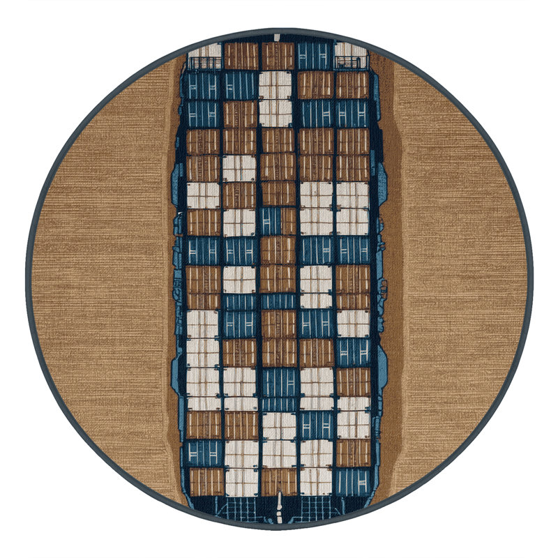 Machine Washable Transportation Brown Area Rug, Round 4'