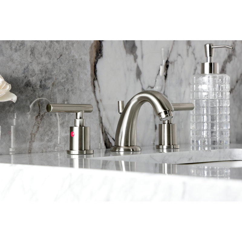 Kingston Brass Manhattan Two-Handle 3-Hole Deck Mount Widespread Bathroom Faucet with Retail Pop-Up Drain, Brushed Nickel