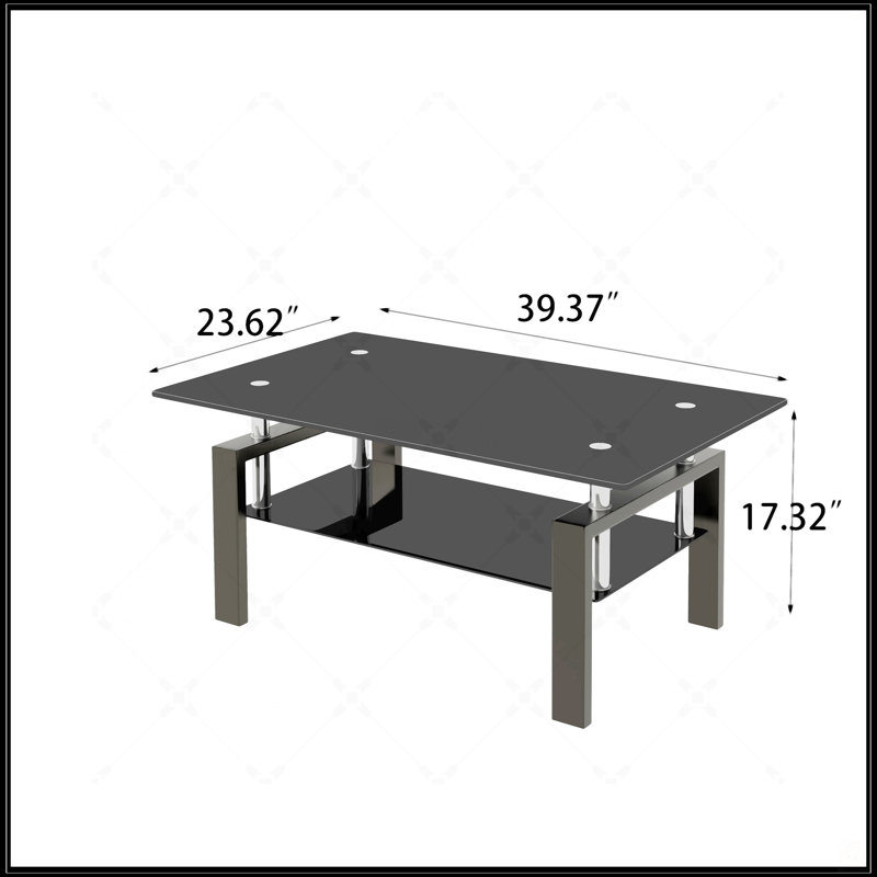 Table basse en verre trempé, Noir, Noir
