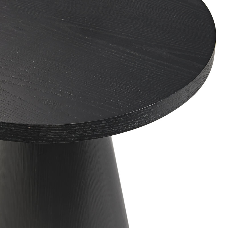 Black Round Wood Pedestal End Table, 22"