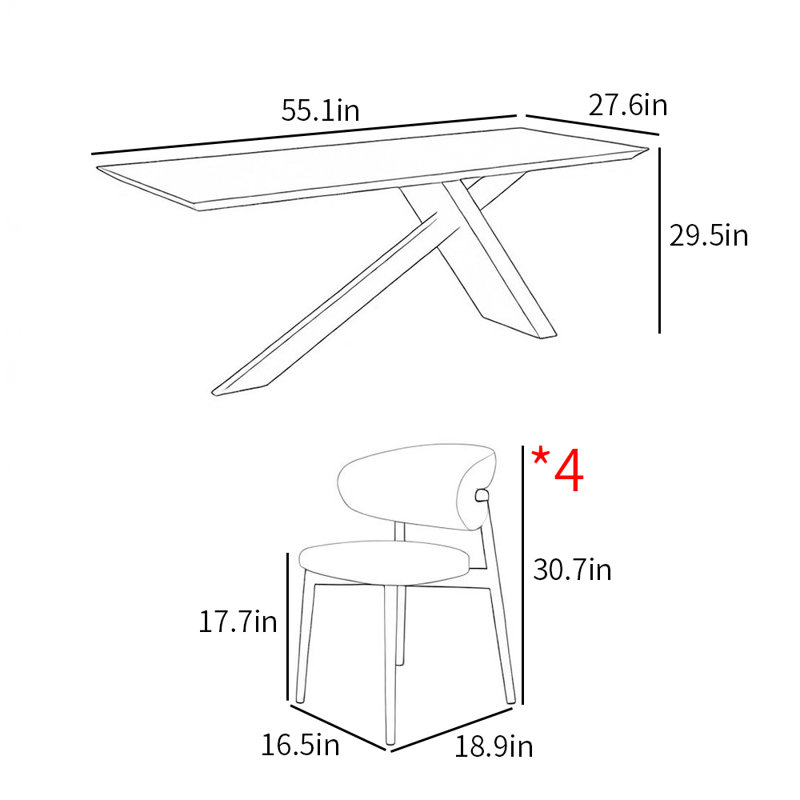 Ensemble de table de salle à manger rectangulaire de style français, Noir, H 29,5 po x L 55,1 po x l 27,6 po 