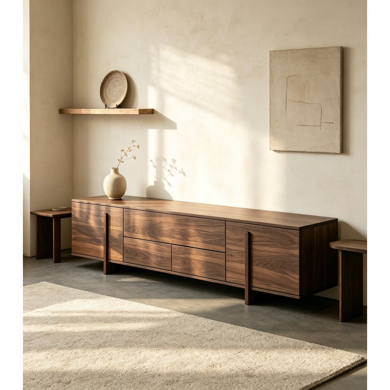 Meuble télé en noyer teint chêne, 19.6" H x 70.8" W x 15.7" D, Brown