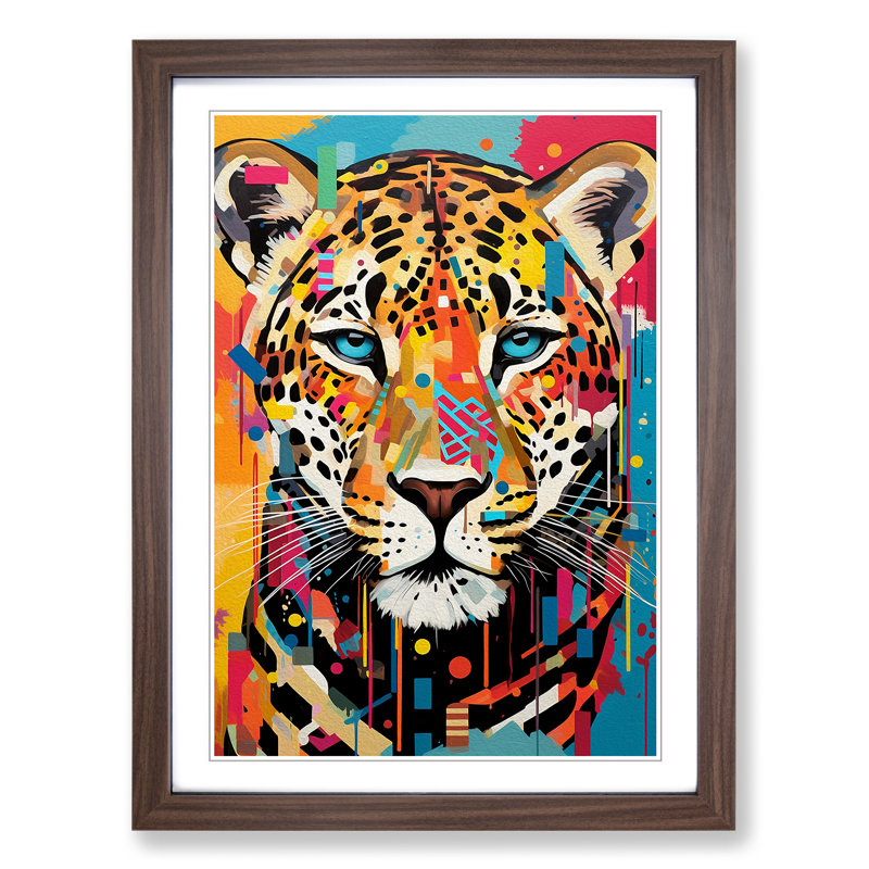 Leopard Constructivism - Single Picture Frame Print on Wood, Walnut, 34cm H x 25cm W x 2cm D