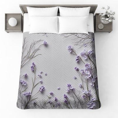 Purple Delicate Flowers Quilted Bedspread