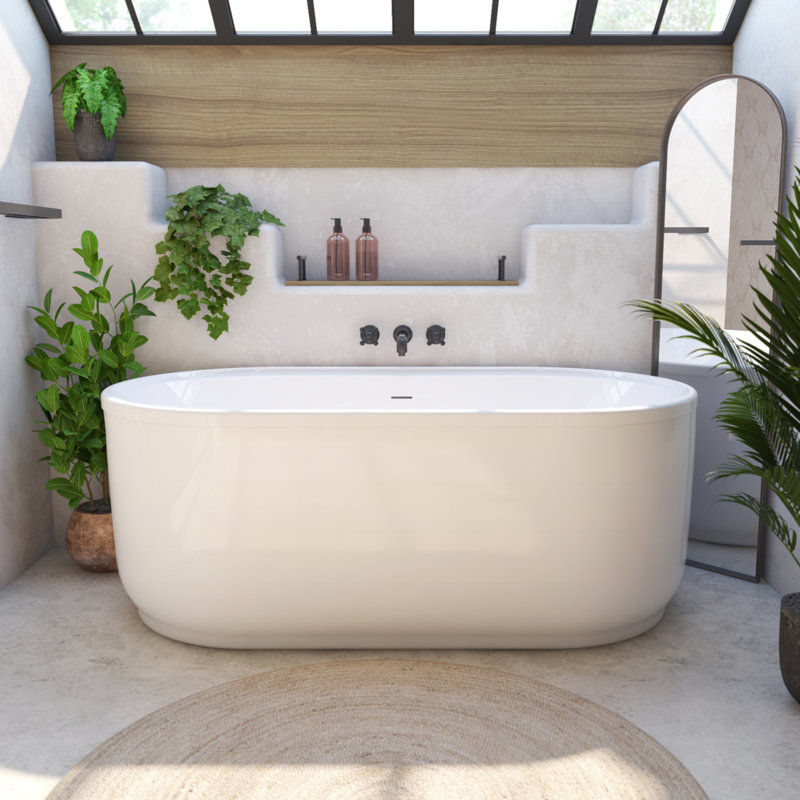 Encore 60-1/4 in. L x 32-1/4 in. W x 23-1/8 in. H Freestanding Acrylic Bathtub, Polished Nickel