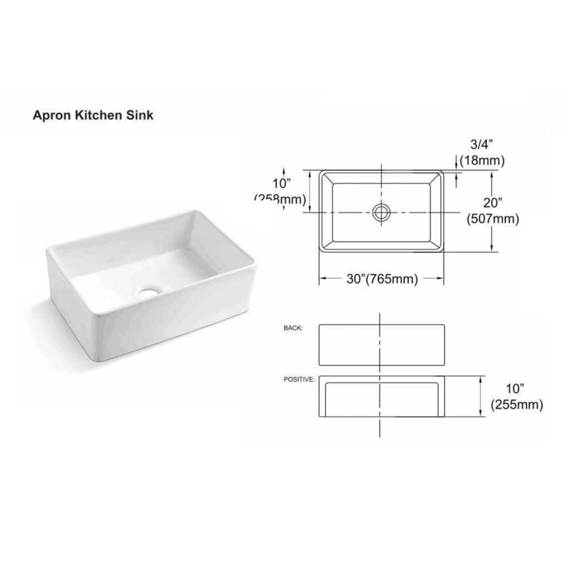 Évier de cuisine de ferme avec crépine à panier L 30 po X L 20 po fireclay