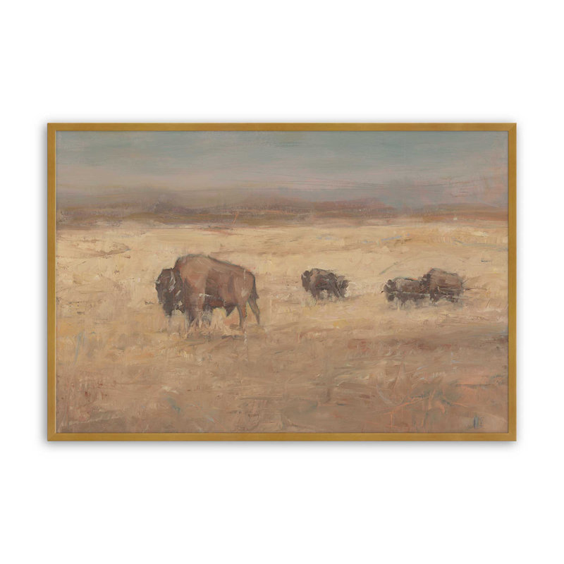«Bison Panorama I» par Ethan Harper, reproduction d'art, Impression sur cadre ouvert sans papier mat, Doré, H 20 po x l 30 po