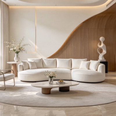 125" Curved Boucle Sectional Sofa With Chaise for Living Room, Family Room, Open Layout Home