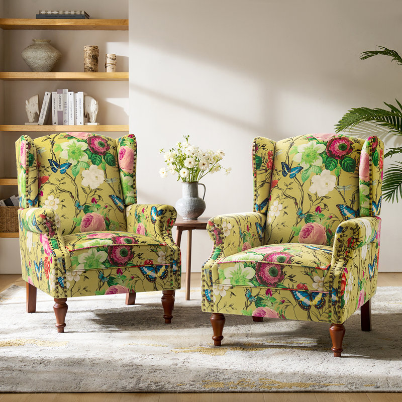 Anndi Upholstered Wingback Accent Chair, Mustard Velvet 