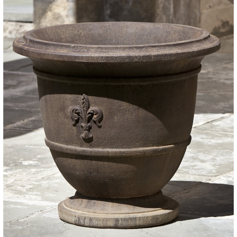Urne à fleurs Fleur De Lis, H 21,75 po x l 24 po x P 24 po, Pierre grise