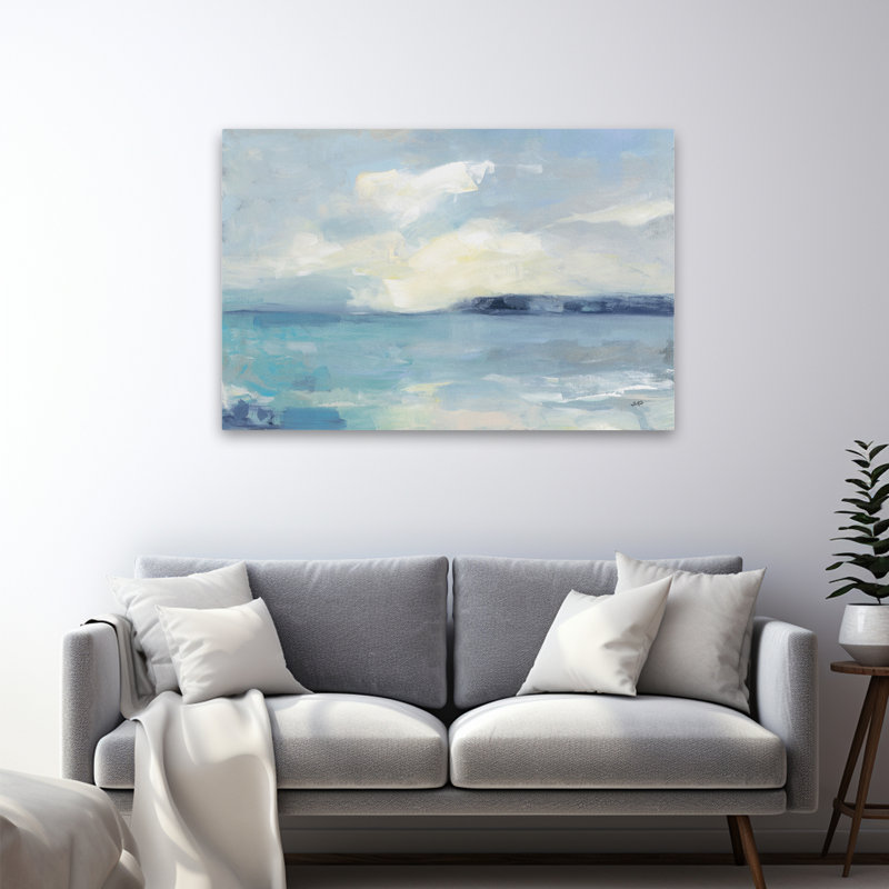 Péninsule côtière abstrait bleu gris nuage turquoise, H 48 po x l 32 po