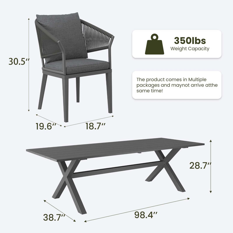 Ensemble repas extérieur pour 12 personnes avec coussins 12 personnes, 12, Dark Gray Cushion/Dark Gray Frame