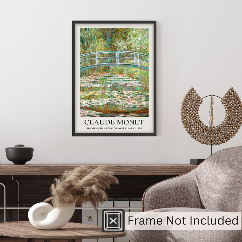 Architecture et bâtiments, pont Claude Monet au-dessus d'un étang de nénuphars, reproduction d'art classique sans cadre