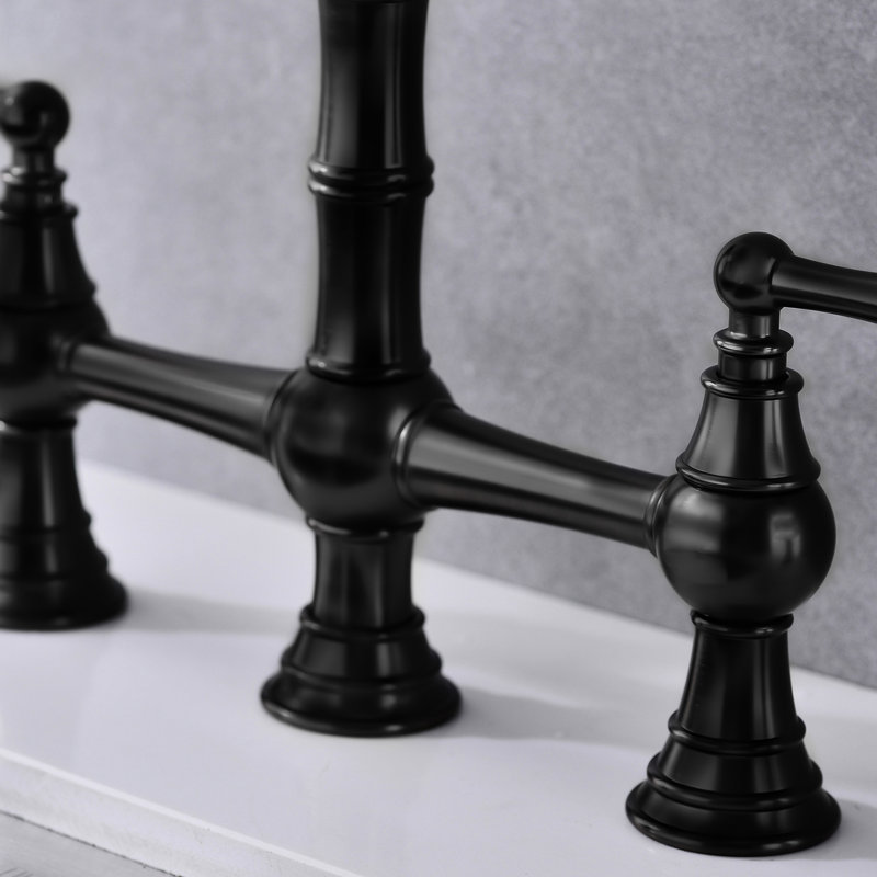 Robinet de cuisine avec pont et poignées doubles, douchette latérale rétractable, noir mat, laiton, rouille, robinet de pulvérisation rotatif à 360 degrés, embout circulaire