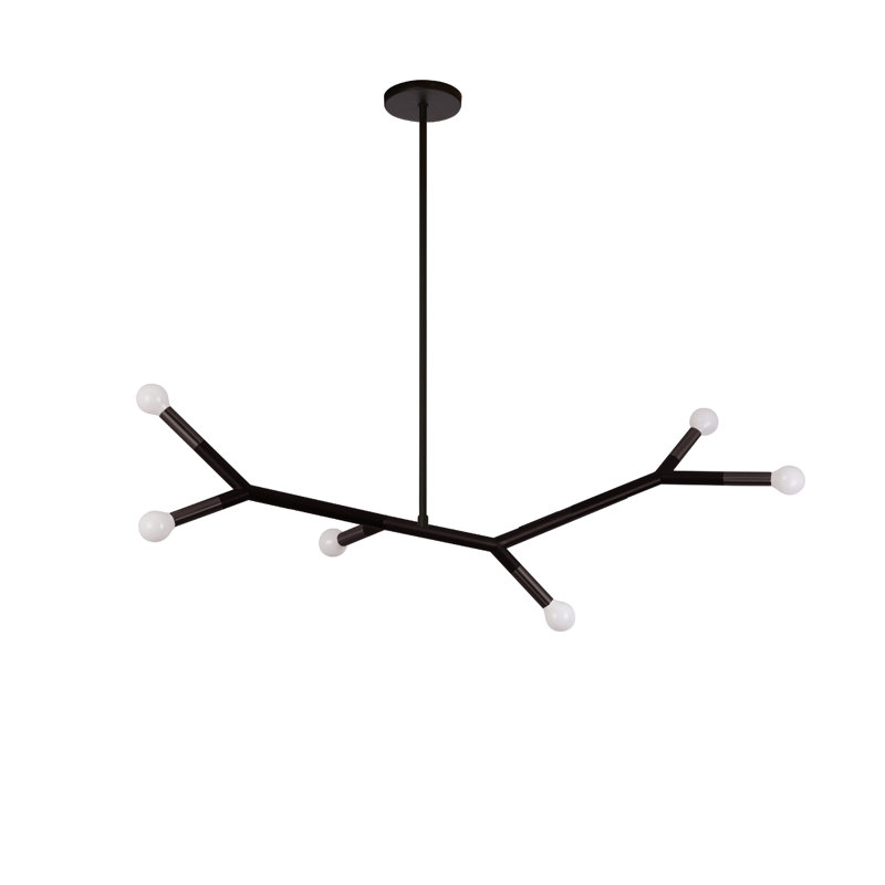 Luminaire suspendu horizontal 6 lumières Rowley, Noir mat