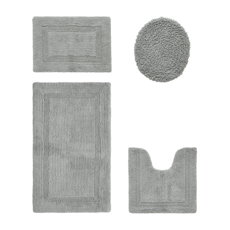 Ensemble de tapis pour salle de bain 100% coton Lux Premium 2370 GSM, lavable à la machine, super absorbant et tapis de bain réversible à tissage touffeté pour salle de bain, douche et baignoire, tapis de salle de bain certifiés Oeko-Tex, argent