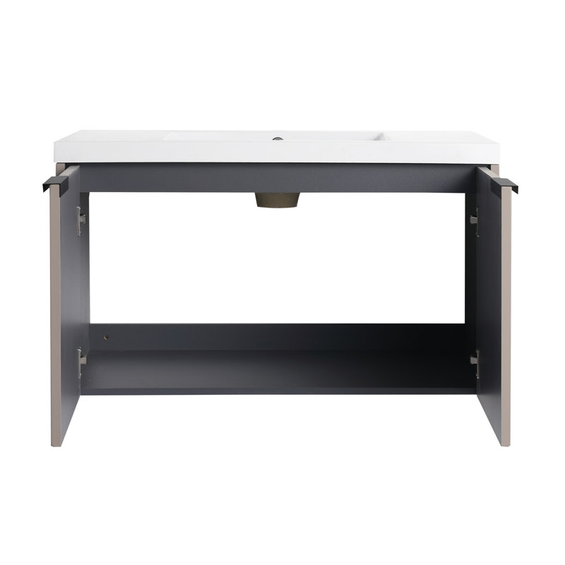 36" Wall-Mounted Single Bathroom Vanity Set with Resin Top, Khaki
