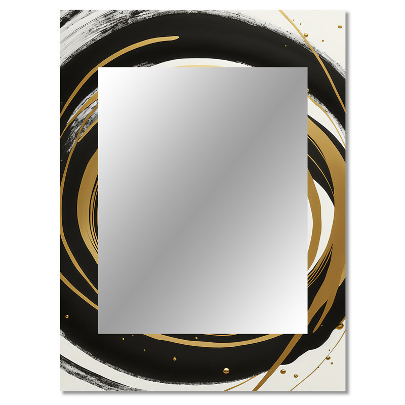 Noir, argent et or mélangeant des tourbillons III - miroir mural spirales abstraites, miroir décoratif noir, impression d'art en métal