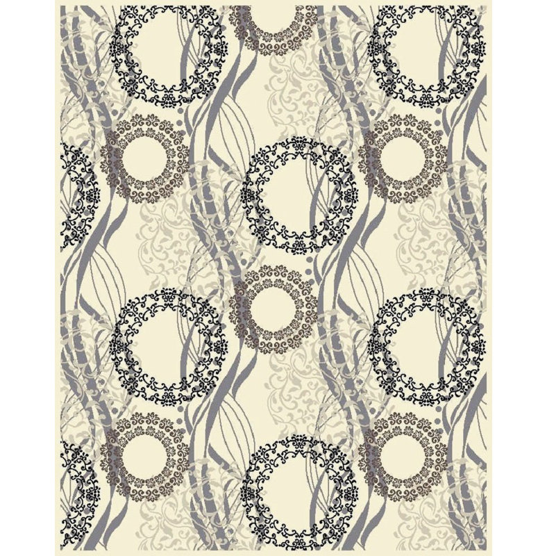 Tapis crème / gris en laine Ilbert, Rectangle 8 pi x 10 pi