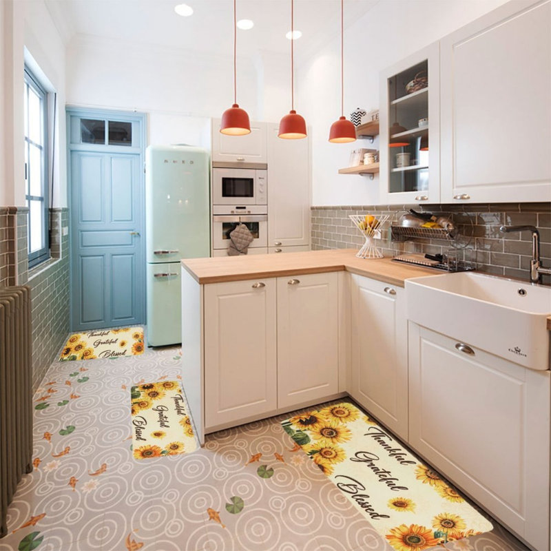Ensemble de tapis de cuisine tournesol jaune 3 pièces pour la cuisine et la salle à manger