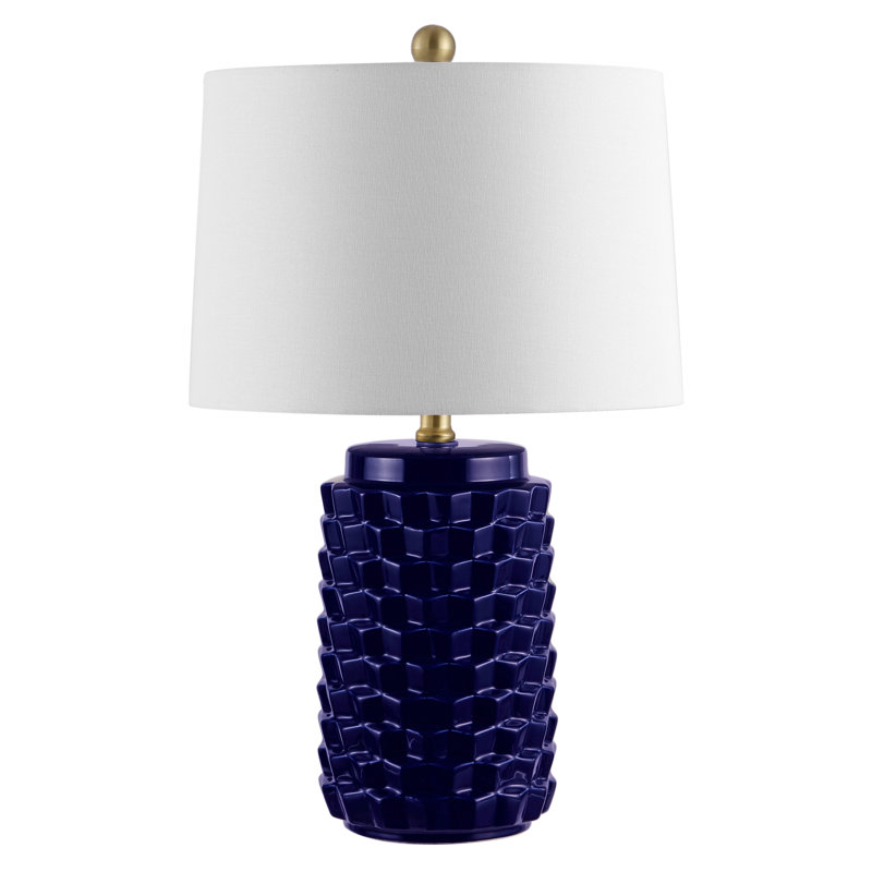 Navy Textured Ceramic Table Lamp with Drum Shade