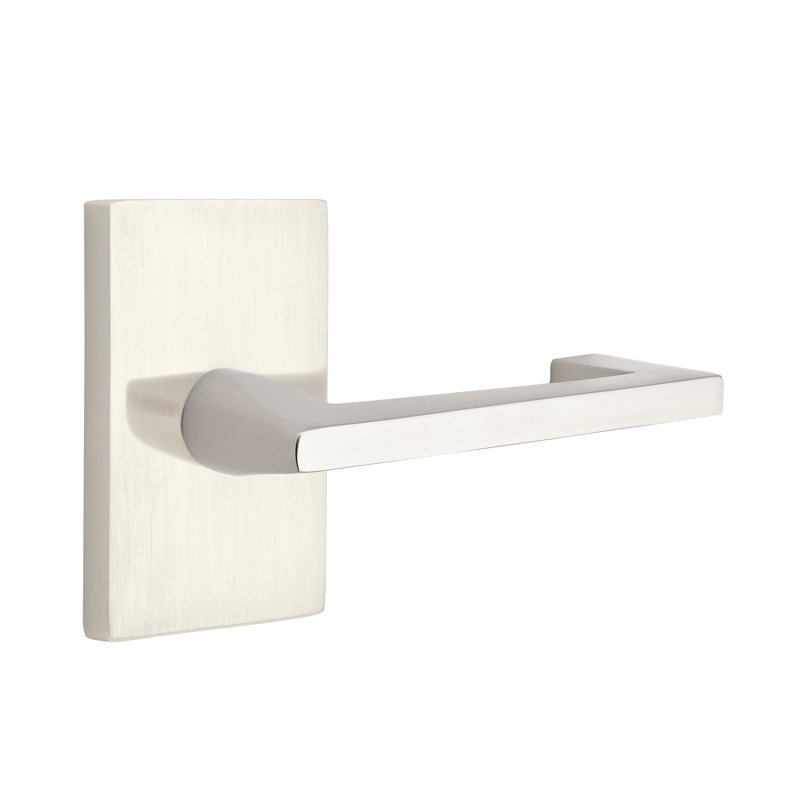 Argos Flat Passage (Hall & Closet) Door Lever with Rectangle Rosette, Satin Nickel, Right