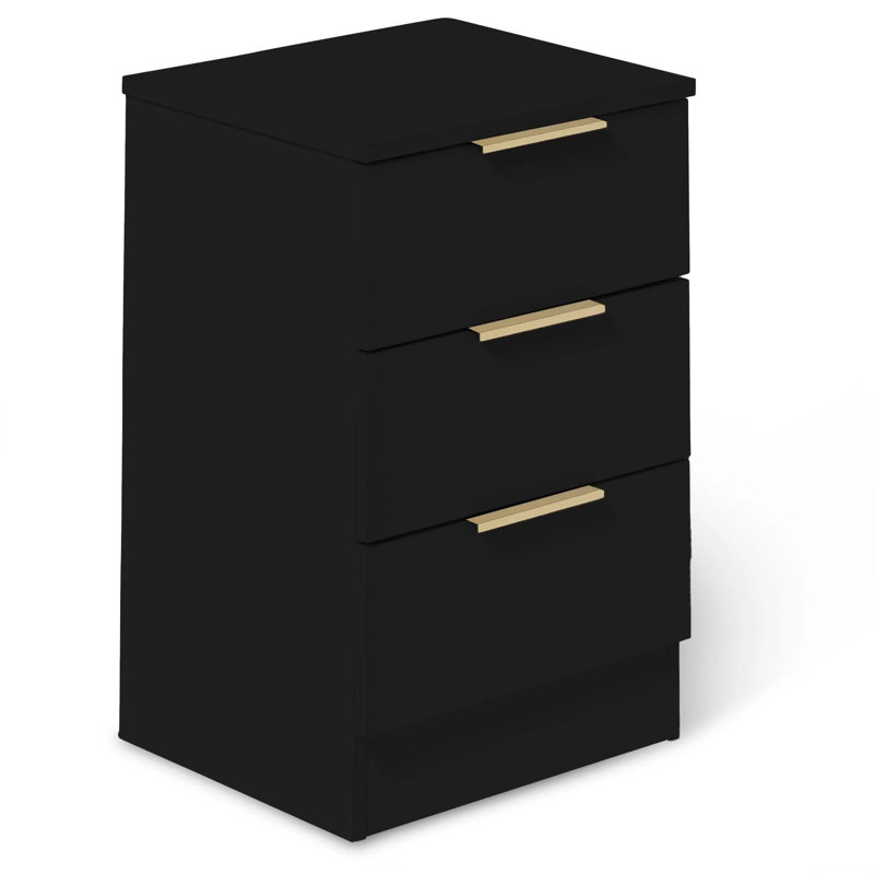 Glenhaven 40cm W Bedside Table, Black, 1, Gold