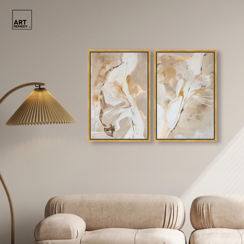 Ensemble de 2 reproductions sur toile Luxe , H 25 po x l 17 po, Impression dans un cadre flottant sans passe-parto, Doré