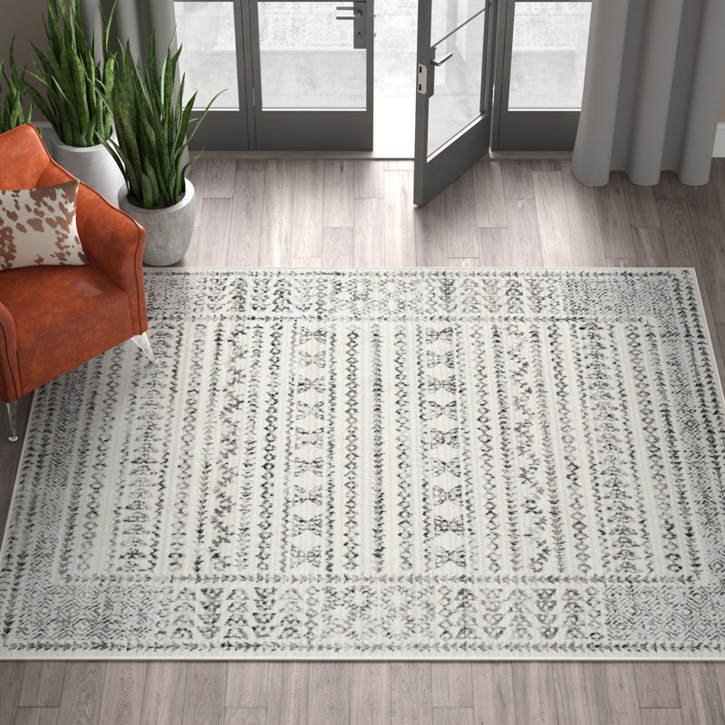 Alza Southwestern Gray/Black/Ivory Area Rug, Rectangle 6'7" x 9'
