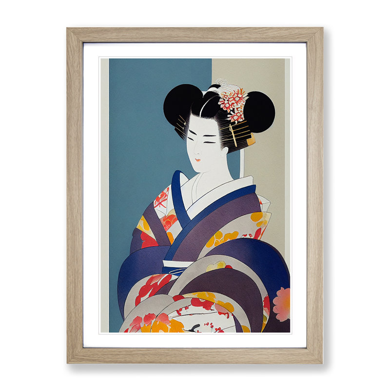 XV1022-4718X Traditional Geisha No.2 - Print, 66cm H x 48cm W, Oak Framed, White