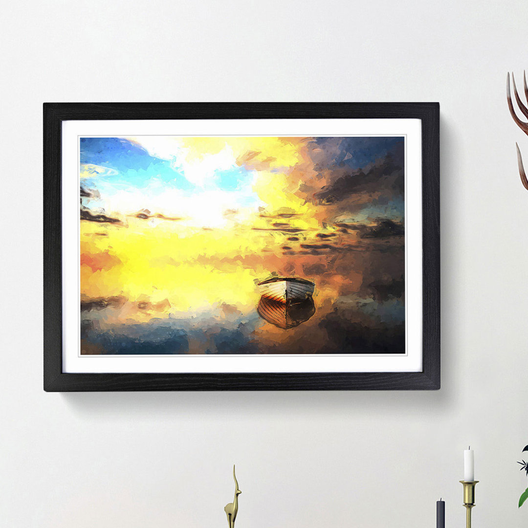 Boat upon a Lake During Sunrise in Abstract - Picture Frame Painting Print