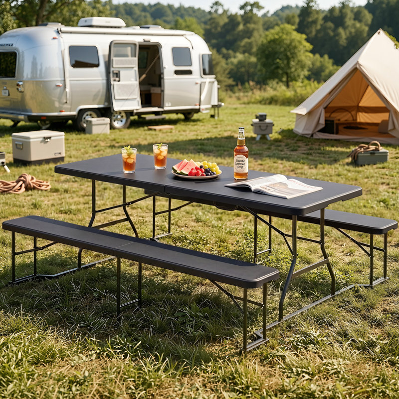 Ensemble de table de pique-nique 6/8 personnes, Noir, H 29 po x L 71 po x l 29 po