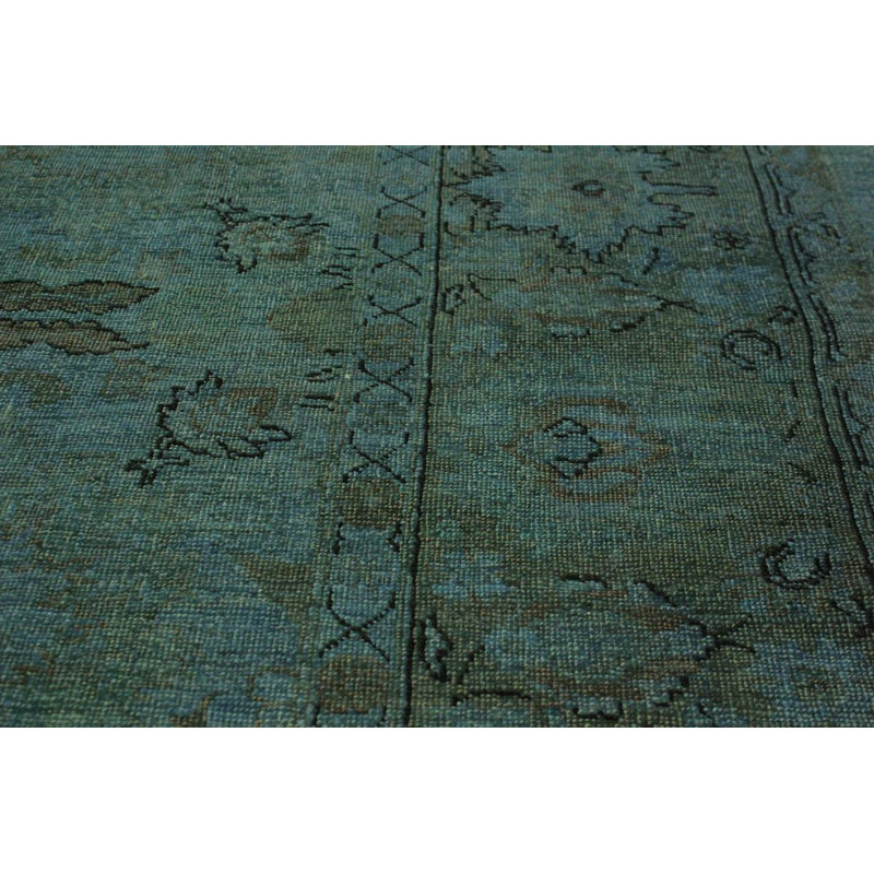 Tapis vert / noir en laine noué à la main 7 pi 11 po x 10 pi Eustis